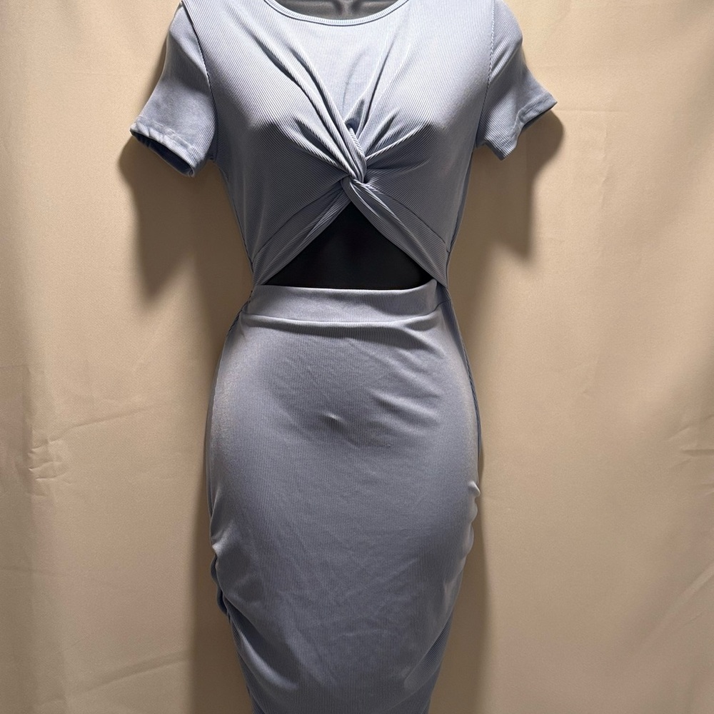 SHEIN Light Blue Twist-Front Midi Dress